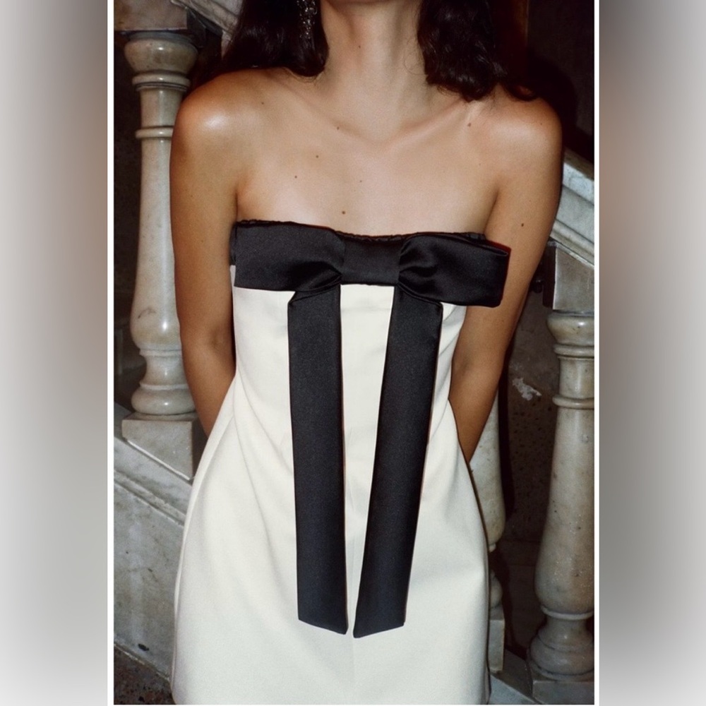 Zara Strapless Black and White Mini Dress🎀🤍🖤 - Picture 3 of 9